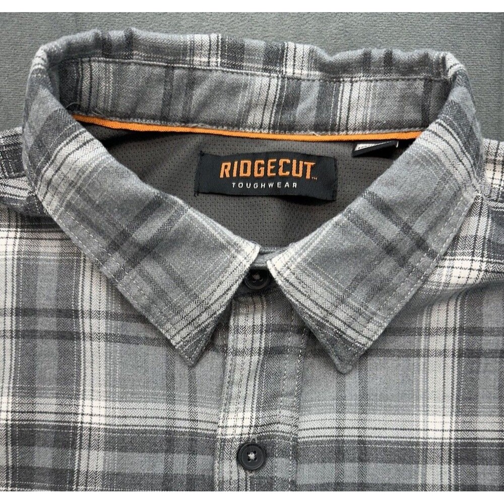 Ridgecut Toughwear Shirt Men's Large Gray Plaid Heavy Flannel Chore Work Vented - Picture 2 of 11